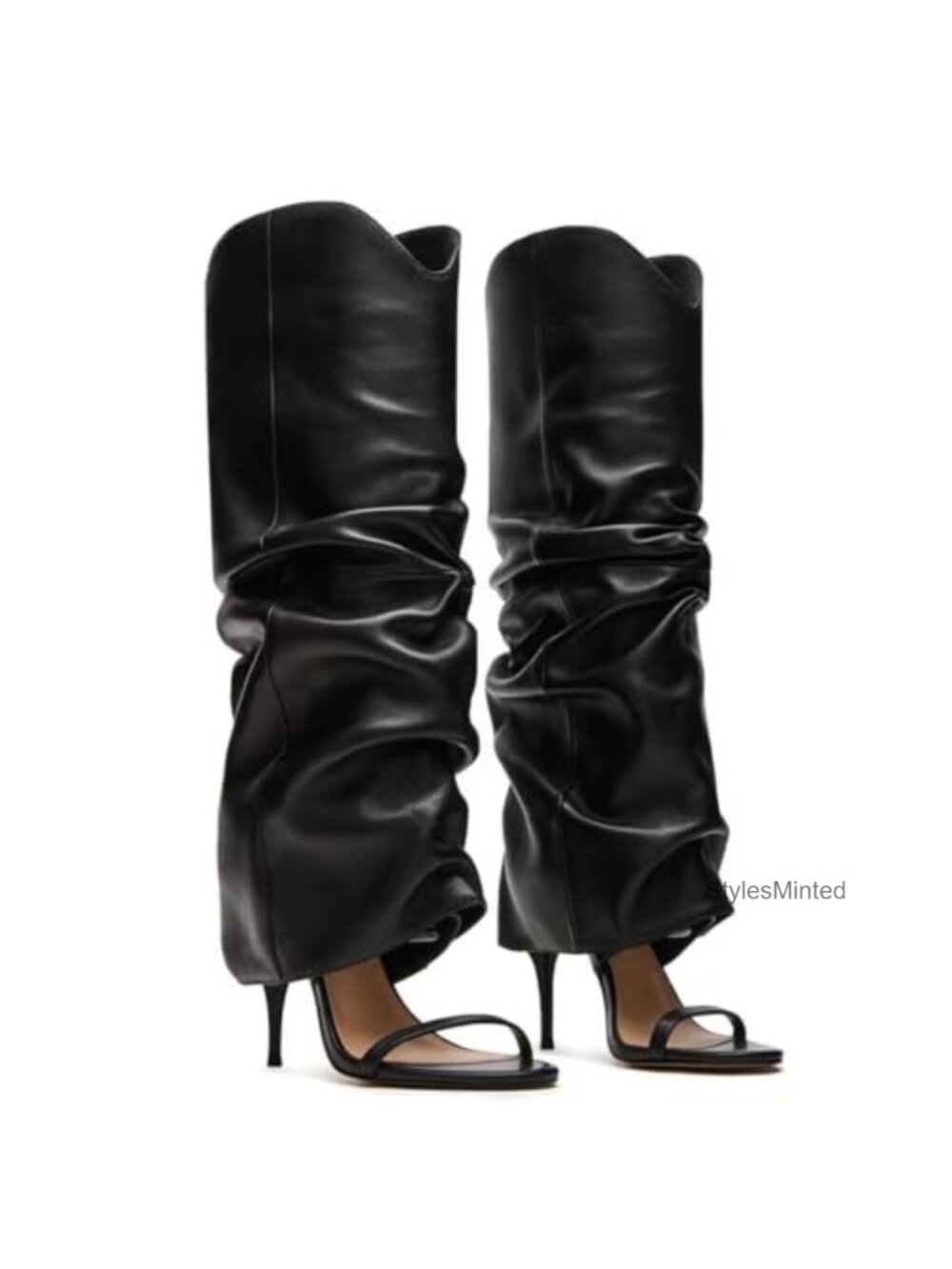 2-in-1 Slouchy Knee High Boots | Detachable Stiletto Sandals | Faux PU